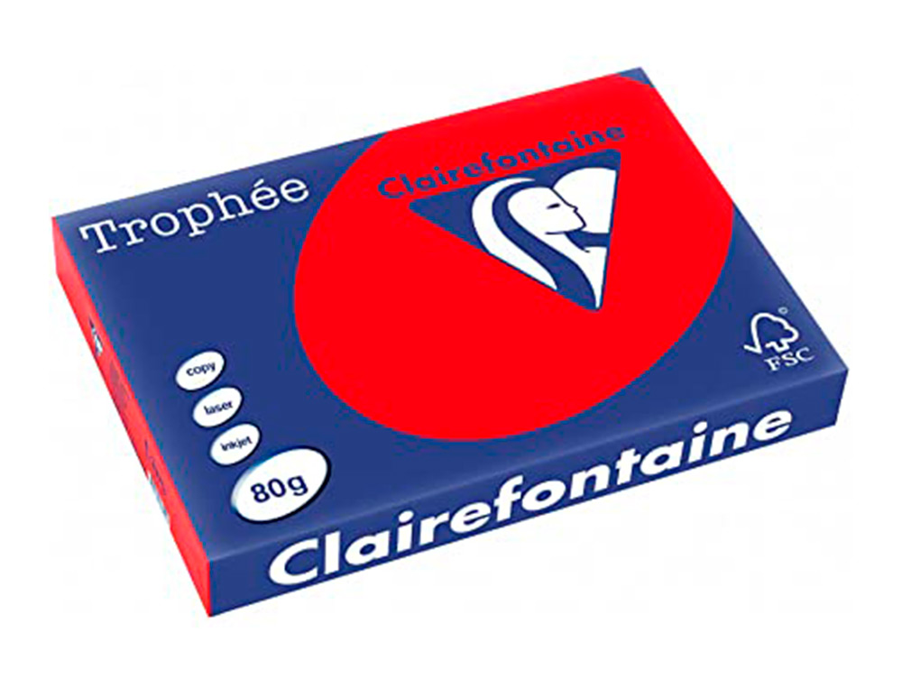 PAPIER CLAIREFONTAINE MULTIFONCTION LASER COULEUR TROPHE A3 80G/M2 ROUGE CORAIL PARFAITE OPACITE PAQUET 500