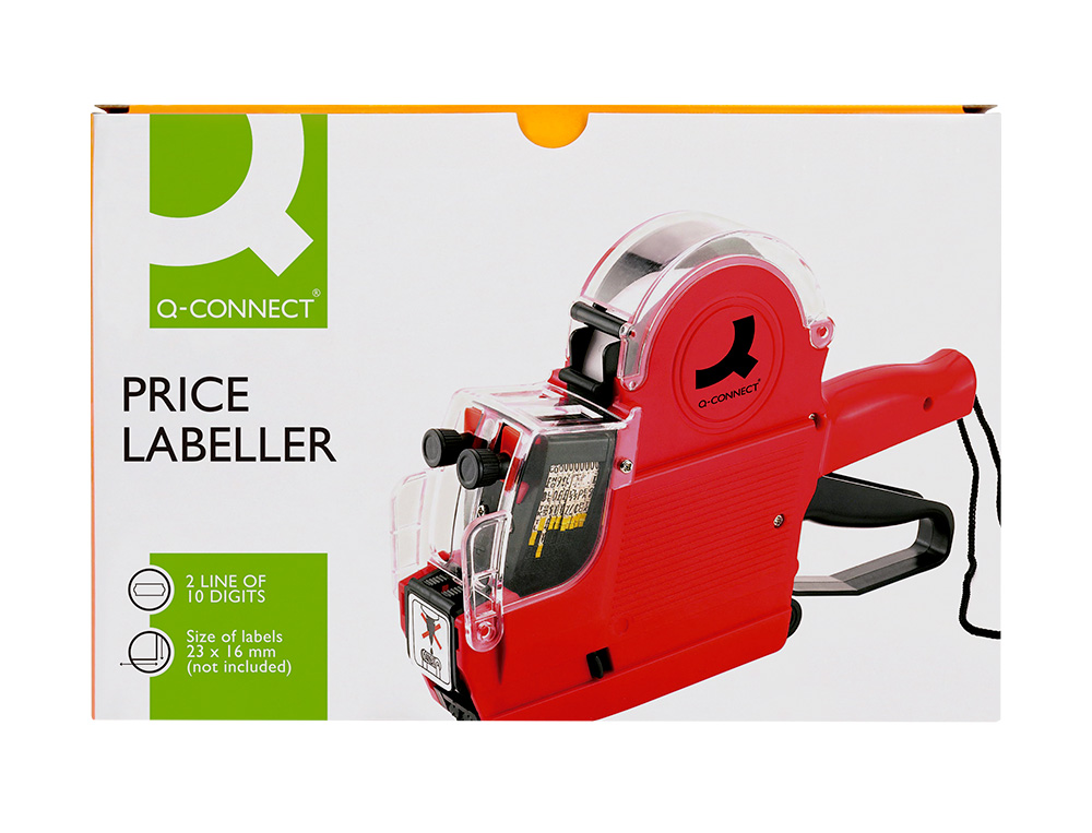 PINCE  TIQUETER Q-CONNECT 2 LIGNES 10 CHIFFRES/LIGNE 250X165X50MM 520G COLORIS ROUGE ROULEAU ENCREUR NON INCLUS